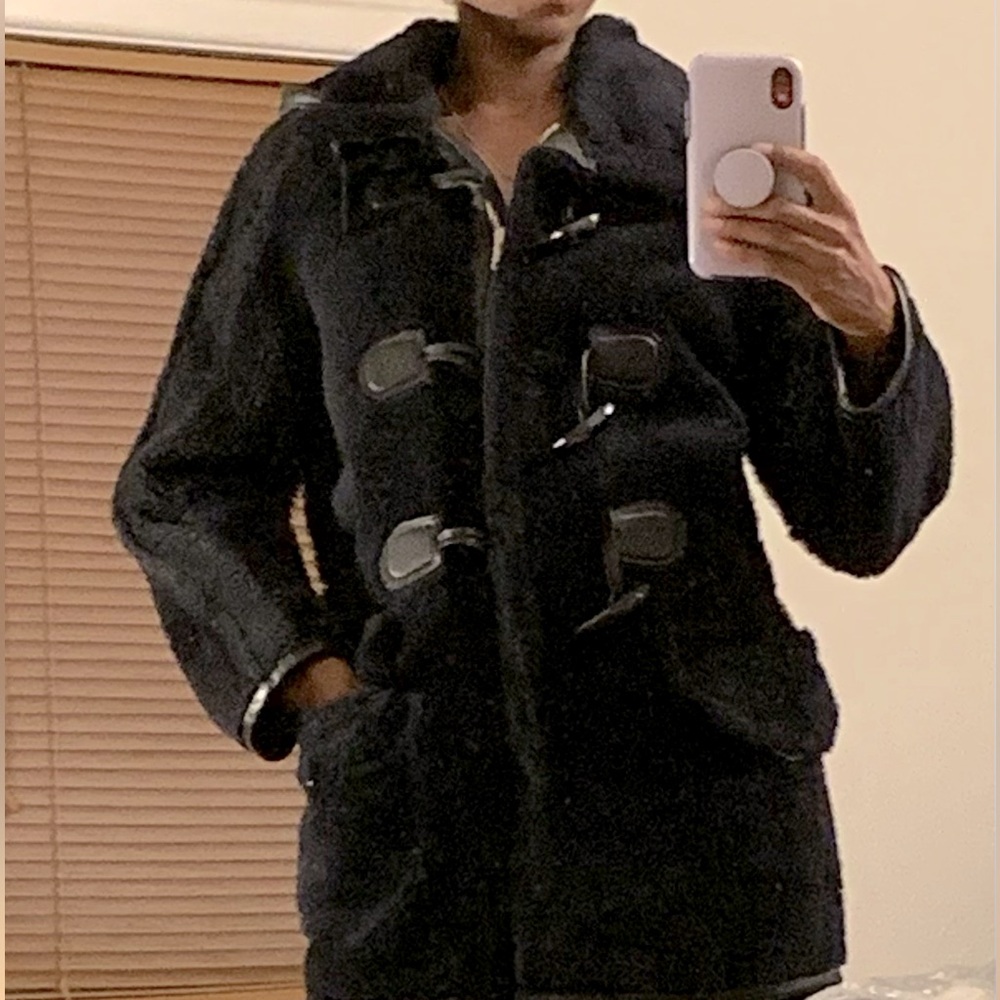 NWT Coach 1941 Shearling/Leather Duffel Coat in Midnight Navy looks black—Size 0
